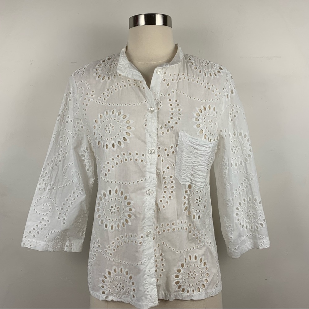 100% Cotton Italian Brand DIXIE Embroidered Eyelet Blouse